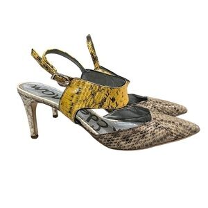 Sam Edelman 9 Ola Leather Slingback Snake Print Stiletto Heels in Yellow